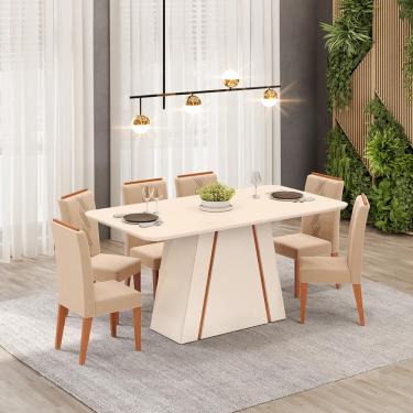 Imagem de Conjunto Sala de Jantar 6 Cadeiras Tampo Curvo dj Móveis Gabi Off White Yasmin Freijó Kraft