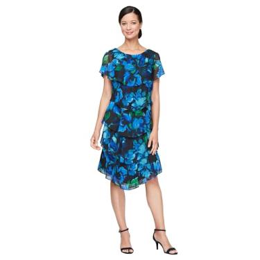 Imagem de S.L. Fashions Vestido feminino floral para casamento primavera/verão, vestido de coquetel, ocasião especial (tamanho grande), Azul multi, 54