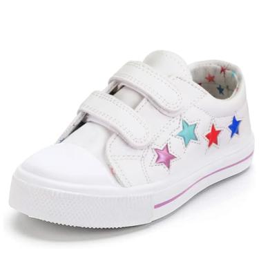 Imagem de Tênis infantil K KomForme para meninos e meninas com desenho de gancho duplo e laços tênis de lona para bebês, White New, 9 Toddler