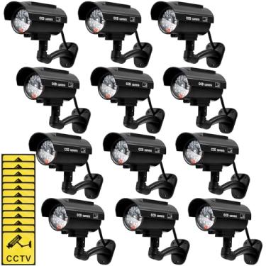Imagem de Kanayu 6 peças de câmera de segurança falsa alimentada por energia solar preta falsa câmera de vigilância simulada com luzes vermelhas realistas piscando para loja interna e externa em casa