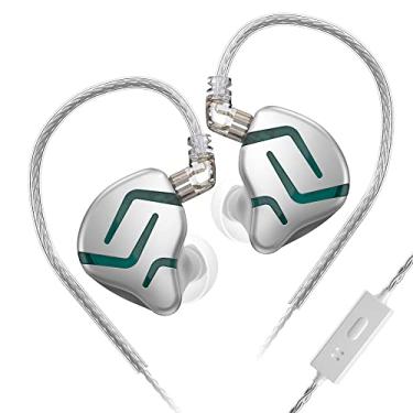Imagem de Kinboofi KZ ZES IEM, fones de ouvido com isolamento de ruído, fones de ouvido estéreo com fio com tecnologia híbrida dinâmica eletrostática de 3,5 mm para músicos de jogos (prata, com microfone)..
