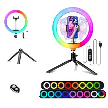 Imagem de TRIPODTREE Anel de luz de selfie de 30 cm com suporte de tripé de mesa de 10 cm e 1 suporte de telefone, luz de LED com modos reguláveis (RGB) para maquiagem/fotografia/vídeos/Vlog/TikTok (STDLR12-V2)