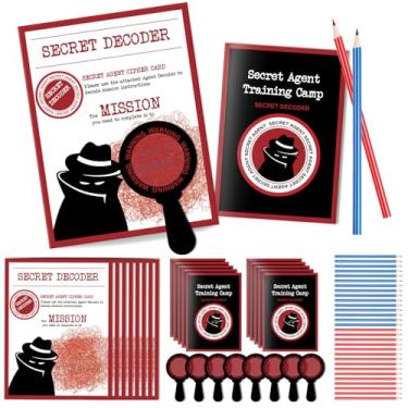 Imagem de ReliThick 15 Set Detective Kit Secret Decoder Spy Kit Glass Decoder with Agent Training Camp Notepads Secret Mission Cards Pens Birthday Party Favors Goodie Bags Prizes for Students