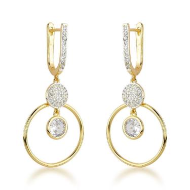 Imagem de Brincos Com Argola Dupla E Esferas De Zircônia Cintilantes - Banhados A Ouro 18k