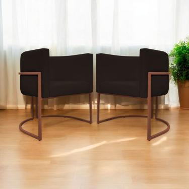 Imagem de Kit 2 Poltronas Recepção Luna Base De Ferro Bronze - Marrom Corino