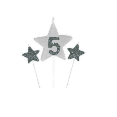 Imagem de Vela De Aniversário New Star Prata - Número 5