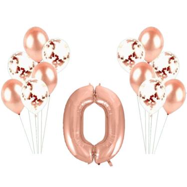 Imagem de Kit Arranjo De Balões Número 0 Rose Gold - 13 Itens