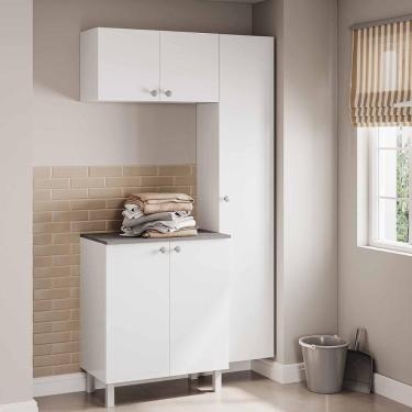 Imagem de Conjunto Armário De Lavanderia 3 Peças Com Balcão Multimóveis Cr30049 Branco