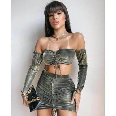 Imagem de Conjunto saia brilho lurex issa - SEGREDO DA MODA, Verde musgo