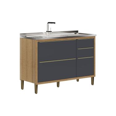 Imagem de Balcão Paola com Pia e Cuba GhelPlus 120cm 3 Portas 2 Gavetas Carvalho Dakar Grafite Aramóveis