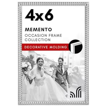 Imagem de Americanflat Porta-retrato 10 x 15 com detalhes texturizados em estilo corda - Molduras de metal modernas com vidro resistente a quebras - Moldura elegante estilo galeria para mesa ou parede - Prata