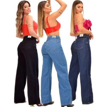 Imagem de Kit 3 Calças Wide Leg Feminina Tecido Leve - Ababil, 46