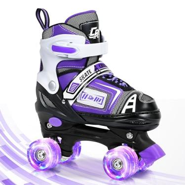 Imagem de Patins quadriciclos ajustáveis para crianças, adolescentes e adultos – rodas iluminadas – ajuste confortável, fecho seguro, patins internos e externos para meninos e meninas (violeta, grande - jovens