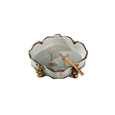 Imagem de Cinzeiro à prova de vento e cinzeiro mosca com quatro ranhuras, material de resina lavável portátil, espessamento adequado para armazenamento de mesa, quarto, escritório e decoração de casa (dourado)