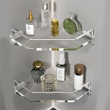 Imagem de Prateleira De Banheiro De Canto Caddy De Chuveiro Acrílico Sem Perfuração Prateleira De Chuveiro De Grande Capacidade Cosméticos Rack De Armazenamento De Xampu Prateleir, Silver, 2 Layer