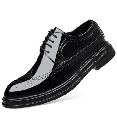 Imagem de ZUAUOOT Sapato social masculino de couro envernizado casual com cadarço formal para negócios, Preto, 46