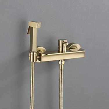 Imagem de MINJING Kit de pulverizador de bidê montado na parede para vaso sanitário pulverizador manual dourado escovado acessório de vaso sanitário multifuncional alça única banheiro kit de pulverização