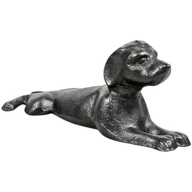 Imagem de Earl Diamond Batentes de porta para cães deitados de ferro fundido para serviço pesado | Cunha de batente de porta de metal decorativa fofa estátua de animal, adequada para escritório doméstico