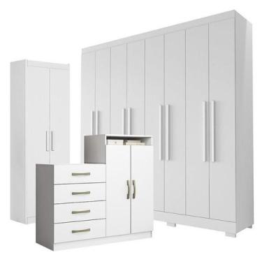 Imagem de Guarda Roupa Casal Porto 8 Portas 4 Gavetas com Cômoda Sapateira Londr