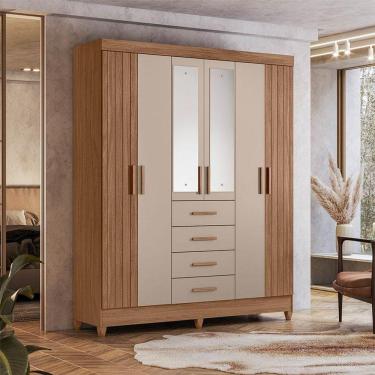 Imagem de Guarda Roupa Solteiro Ambiente Aruba 6 Portas Carvalho Fendi Com Espelho - Moval