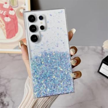 Imagem de Capa de celular translúcida com glitter noctilucente para Samsung Galaxy S23 Fe S24 Ultra Plus A14 A15 A23 A25 A34 A35 A55 A54 (para Samsung A54 5G/Azul)