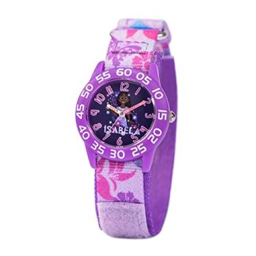Imagem de Disney Encanto Isabela Girls 3-7 com mostrador clássico de personagem – presente para meninas que amam Encanto – Rosto fácil de ler, bisel roxo e pulseira de nylon roxa – Compre e ganhe 1 relógio