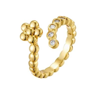 Imagem de Kokoma Lindo anel de dedo para mulheres, zircônia cúbica, margarida, aberto, anel de declaração floral, anel de compromisso de noivado, Cobre, Sem pedra preciosa