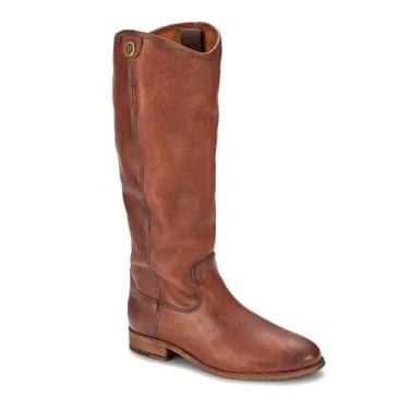Imagem de Frye Melissa Button 2 Botas femininas de inspiração equestre feitas de couro vintage resistente com ferragens de metal antigo e sola de couro – Altura do cano de 38 cm, Conhaque, 10