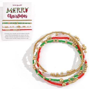 Imagem de SHINUS BOHO Pulseiras femininas com contas de surfista Heishi para o dia de Natal, empilhável, disco de vinil, argila, camadas elásticas, amizade, joias de inverno, presentes, 7.0, Sem Pedra Preciosa