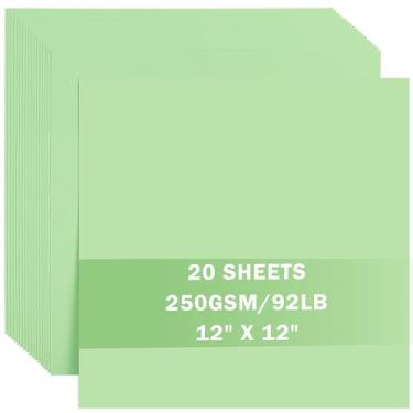 Imagem de 20 folhas de cartolina verde claro 30,5 x 30,5 cm, cartolina, 250 g/m² de espessura, papel de construção para Cricut, scrapbook, artesanato, fabricação de cartões UAP34LG20