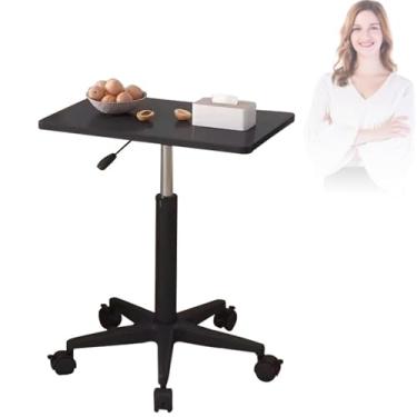 Imagem de Mesa de mesa em pé, mesa móvel com rodas bloqueáveis 60 x 40 cm, altura ajustável 59-80 cm/70-95 cm/85-107 cm, estação de trabalho para computador com ajuste pneumático Blcak 70~95 cm
