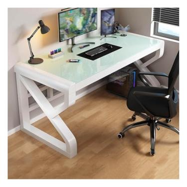 Imagem de Mesa de computador moderna, mesa de escritório em casa com moldura de aço de vidro temperado, mesa de estudo, mesa de computador, mesa de jogos, fácil de montar, multicolorida A 100 x 60 x 75 cm