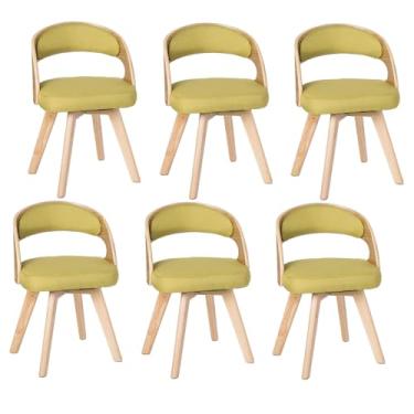 Imagem de Cadeiras de jantar de madeira, cadeira estofada giratória com almofada de linho de algodão e encosto oco em arco pernas de madeira para quarto e cozinha A 6 peças