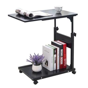 Imagem de Mesa overbed com rodas, estações de trabalho de computador com caixa de armazenamento de camada dupla faixa de elevação 55-80 cm estante de livros barras antiderrapantes arco desktop suporte de aço