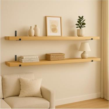 Imagem de Kit 2 Prateleira Industrial Com Mão francesa de ferro invertida Nicho Decoração rustica(Natural,50 Centimetros)