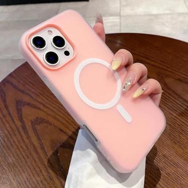 Imagem de HTVJFX Capa protetora magnética de silicone líquido 2 em 1 para iPhone 15 Pro Max, capa traseira à prova de choque (para iPhone 15 Pro Max/rosa escuro)