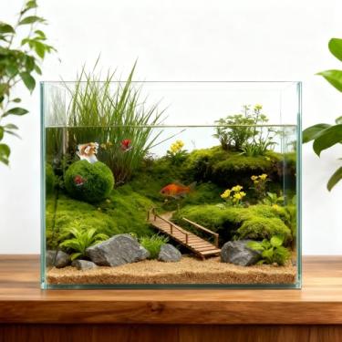 Imagem de Tlence Tanque de vidro de 3 galões, aquário pequeno de peixes Betta, tigela ultra transparente sem aro para camarão, cubo de plantio aquático de mesa para caracóis de peixe dourado, fácil de limpar