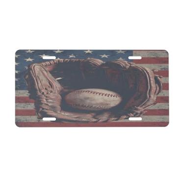 Imagem de Placa de licença da bandeira americana de beisebol para placas dianteiras do carro alumínio metal adequado para caminhão placa de porta de carro bar café acessórios automotivos para homens mulheres 15