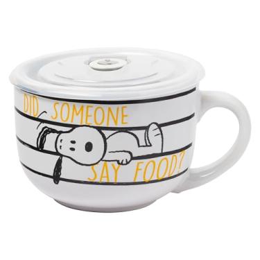 Imagem de Silver Buffalo Caneca de sopa de cerâmica Peanuts Snoopy e Woodstock com tampa de plástico ventilada, 680 g, 1 unidade (pacote com 1)
