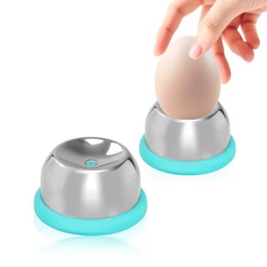 Imagem de SNOMEL 2 peças perfuradoras de ovos com pino retrátil e base estável, agulha de aço inoxidável, ferramenta de cravação de ovo de póquer, fileira e furador de casca de ovo cozido para cozinhar, ferver