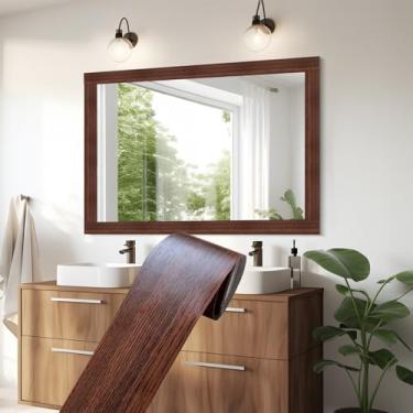 Imagem de YESUS Grão de madeira cinza escuro 3D 10 m moldura de papel de parede removível PVC à prova d'água para descascar e colar, decoração de parede de banheiro (marrom, 5 cm x 998 cm)