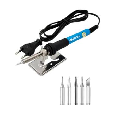 Imagem de Ferro De Solda 60w com Temperatura Ajustável Chegando a 450 Graus + 5 Ponteiras Variadas Suporte e Esponja De Limpeza - Ferro de Solda Ajustável [[ 127V ]], para Solda Eletrônica
