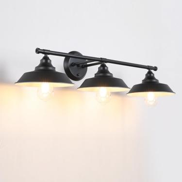 Imagem de Lâmpada De Parede Klkrwy 2-luz Espelho De Banheiro Luz De Parede Frontal Preto Fosco Luzes De Montagem De Parede Vintage Iluminação De Parede De Fazenda E26 Base De Luz Para Sal, 3-light