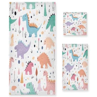 Imagem de xigua Conjunto de toalhas de banheiro de dinossauro fofo absorvente macio 3 peças toalha de banho toalha de mão toalhas decorativas para banheiro, academia, hotel, praia, piscina