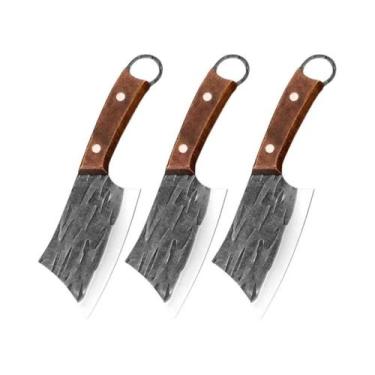 Imagem de Cutelo De Carne Artesanal Forjado Em Aço Inoxidável Com Cabo De Madeir