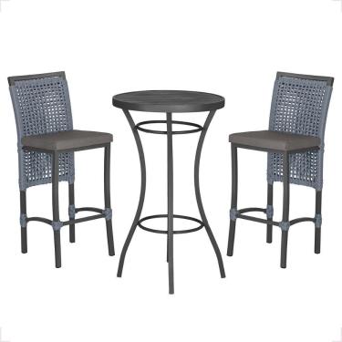 Imagem de Mesa Bistro E 2 Banquetas Roma Preta Corda Náutica 11 Prata