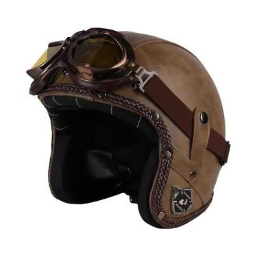 Imagem de Capacete Retrô Vintage De Couro PU Para Motocicleta Aberto 3/4 Estilo 