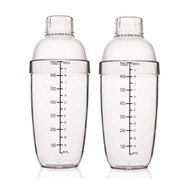 Imagem de Conjunto de 2 coquetéis de plástico para coquetel, misturador de bebidas de 60 ml com marcas, ferramenta de mistura de barra de vinho para chá de leite transparente, 2 Pcs
