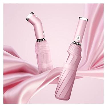 Imagem de AXOINLEXER Guarda-chuva invertido totalmente automático,guarda-chuva invertido com lanterna LED, 10 osso, dobrável, guarda-chuva de viagem, três dobras, à prova de vento, para carro, negócios,Rosa