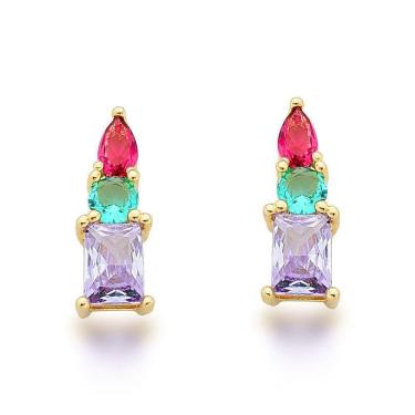 Imagem de Brinco Com Zirconias Coloridas Banhadas A Ouro 18k
